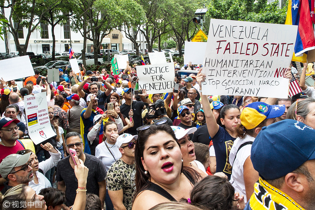 当地时间2018年5月20日,美国迈阿密,委内瑞拉人抗议委内瑞拉总统选举.